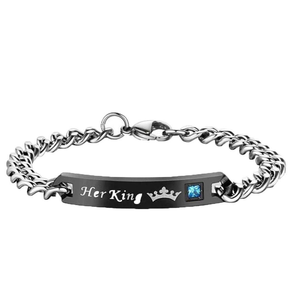 His Queen Her King Titanium Steel Couple Bracelets Wrist Chain Jewelry