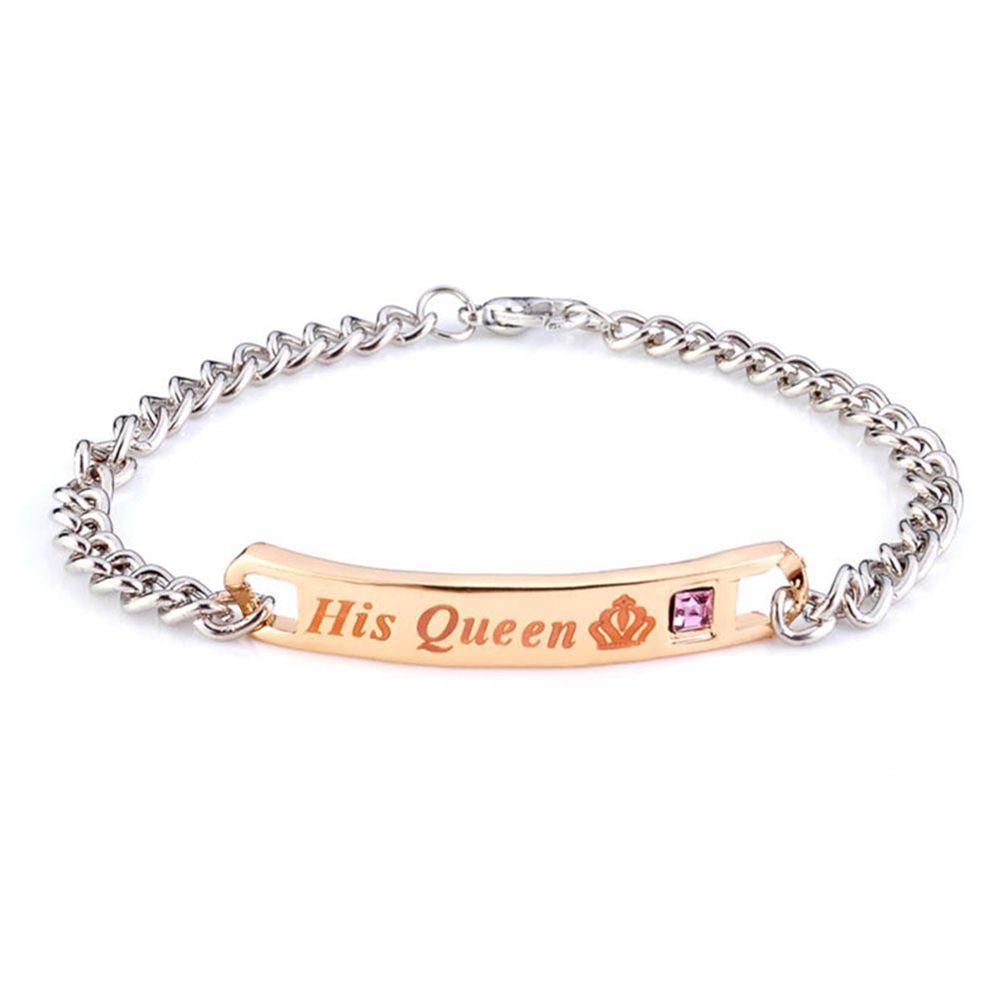 His Queen Her King Titanium Steel Couple Bracelets Wrist Chain Jewelry