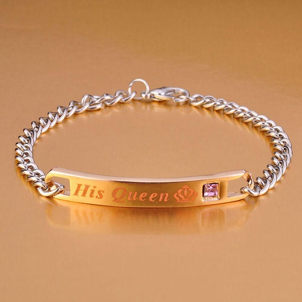 His Queen Her King Titanium Steel Couple Bracelets Wrist Chain Jewelry