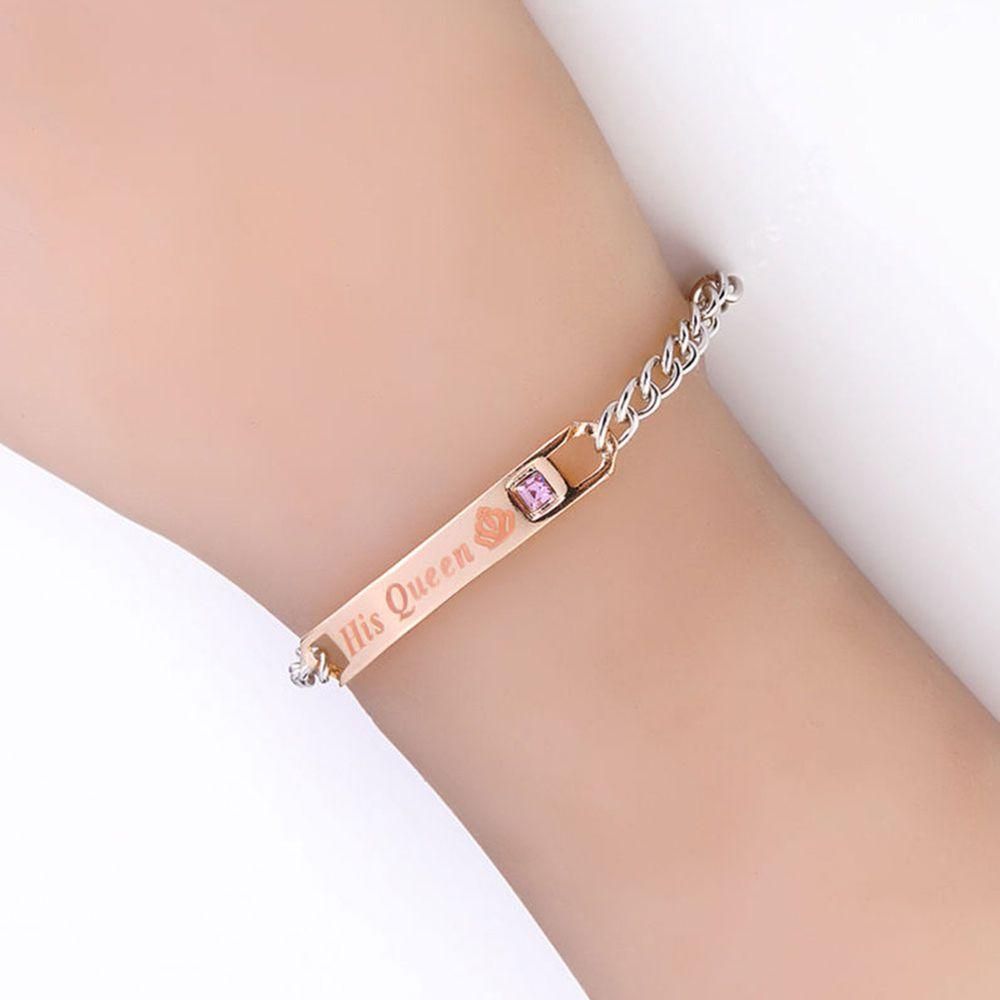 His Queen Her King Titanium Steel Couple Bracelets Wrist Chain Jewelry