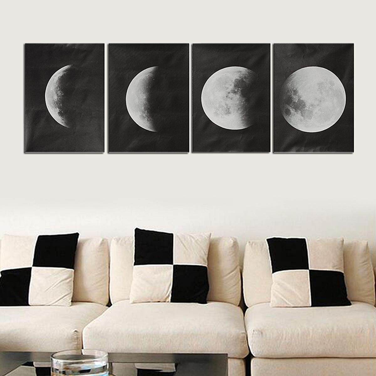 Moon Phases Modern 4 Piece Framed Wall Decor Artwork Print Picture Art