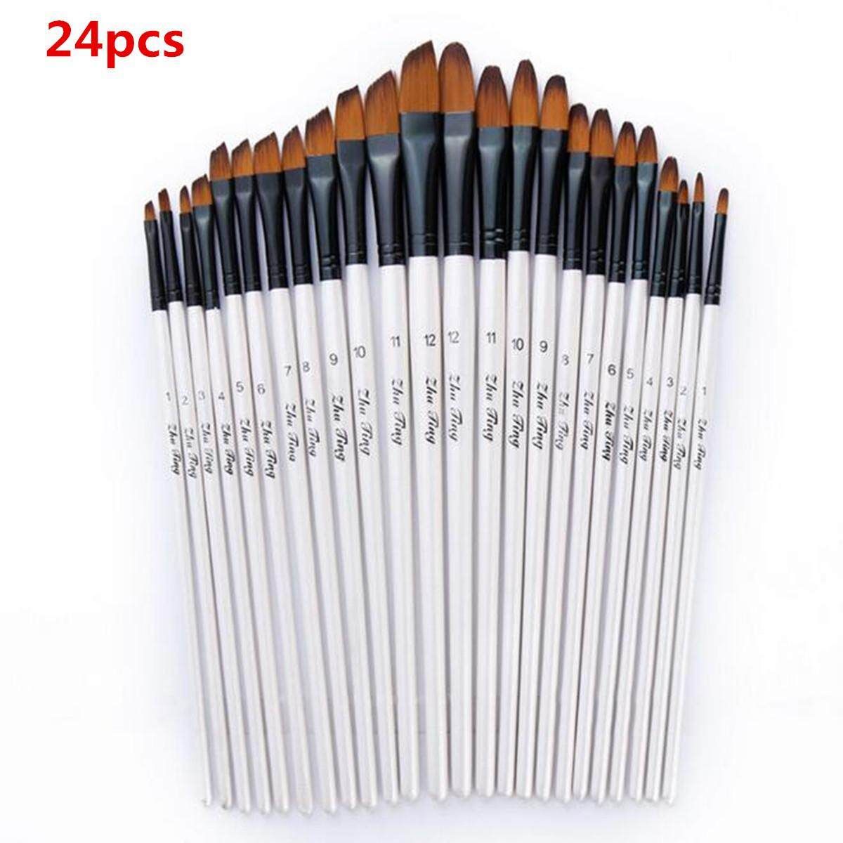 24PCS Artist Nylon Hair Paint Brush Art Watercolor Acrylic Oil Supplies