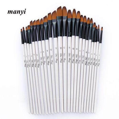 24PCS Artist Nylon Hair Paint Brush Art Watercolor Acrylic Oil Supplies