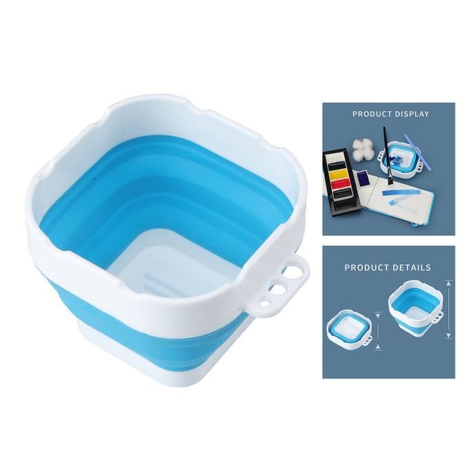 Brush Washer Foldable Water Barrel Bucket Artist Cleaner Blue