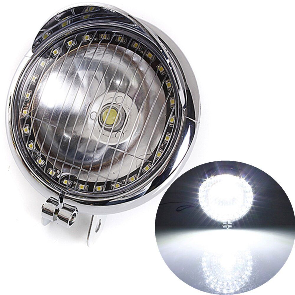（D13cm-Universal-Hi/Lo Beam）5W Super Bright Motorcycle LED Angel Eye Fog Light Headlight Lamp DC12V For Harley Chopper Bobber Cruiser-27led Angel Eye+1 COB LED Headlight