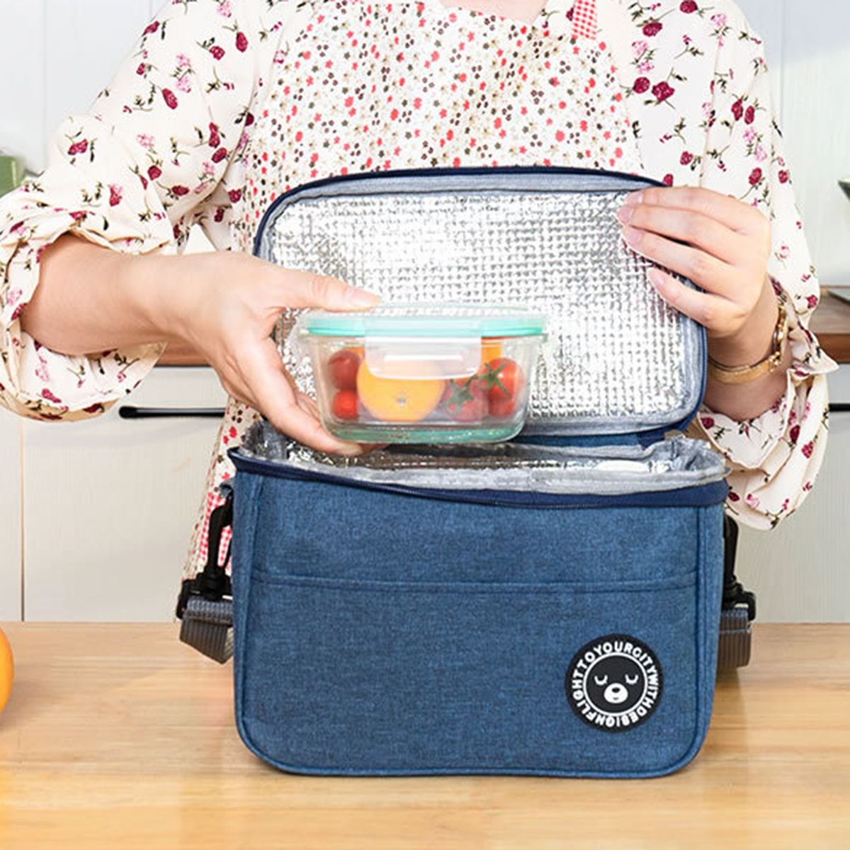 Lunch Bag Wide Opening Thermal Lunch Bag Navy Blue