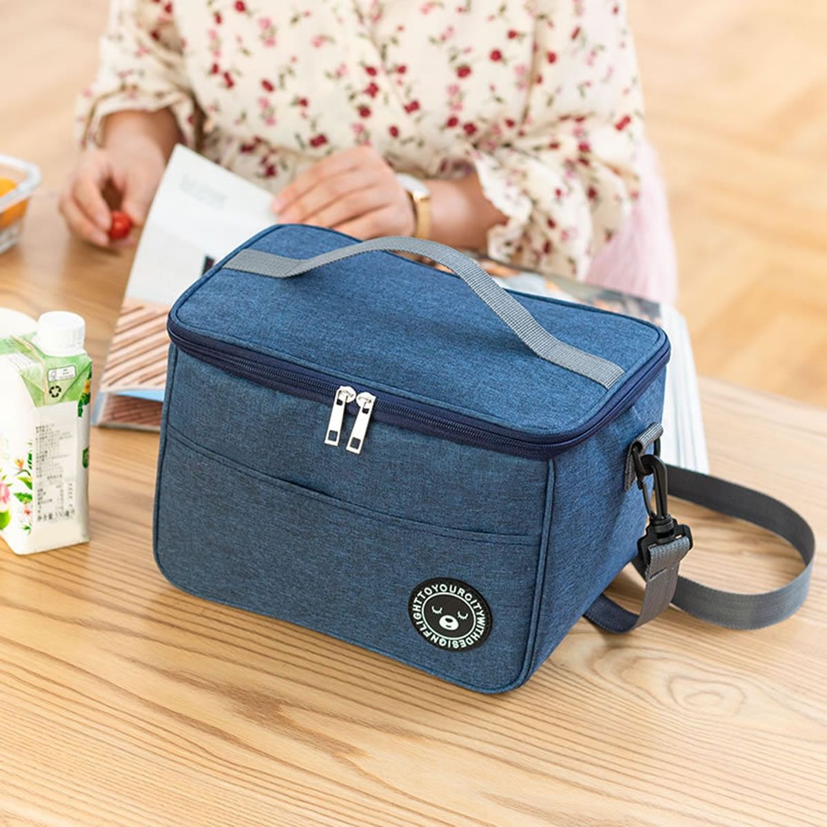 Lunch Bag Wide Opening Thermal Lunch Bag Navy Blue
