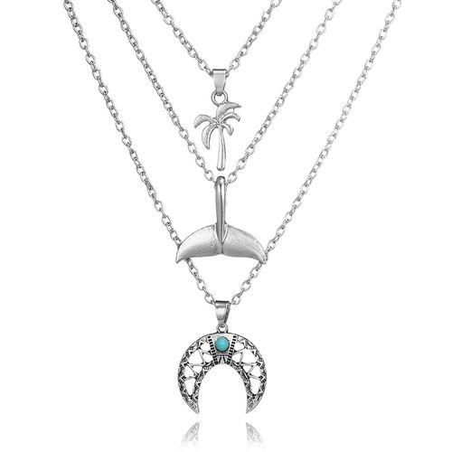 Bohemian Silver Colored Tree Whale Tail Pendant Necklace