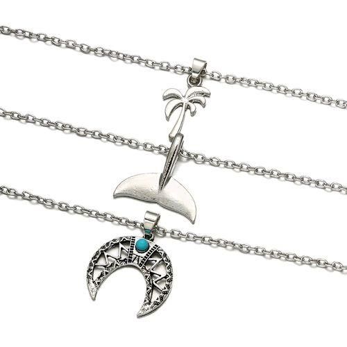 Bohemian Silver Colored Tree Whale Tail Pendant Necklace