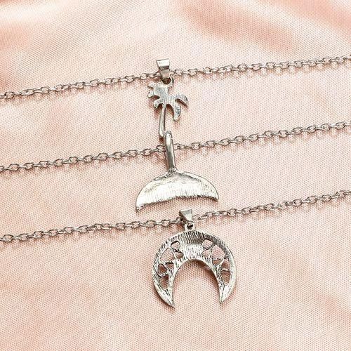 Bohemian Silver Colored Tree Whale Tail Pendant Necklace
