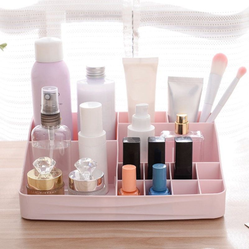 Home Office Desktop Make Up Cosmetics Storage Box Rack-White