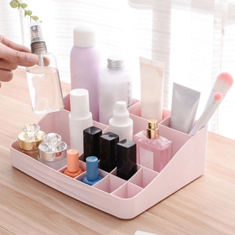 Home Office Desktop Make Up Cosmetics Storage Box Rack-White