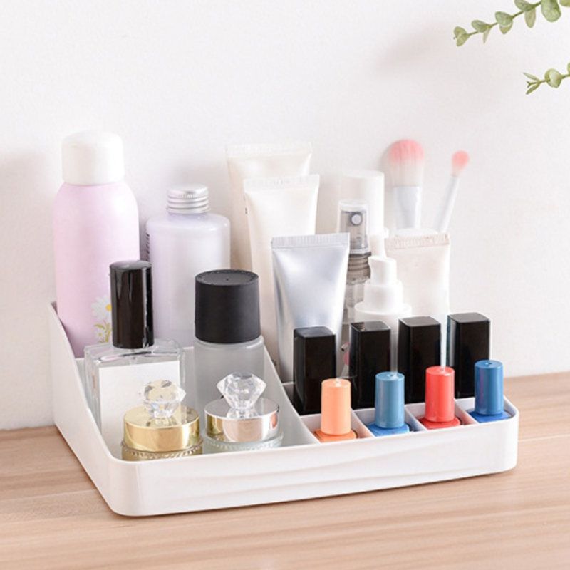 Home Office Desktop Make Up Cosmetics Storage Box Rack-White