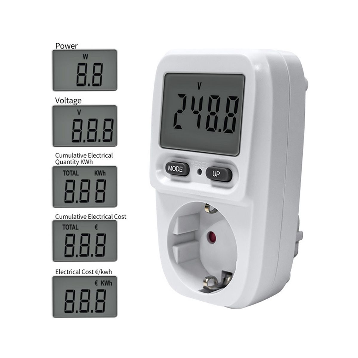 230V-240V Digital LCD Power Meter Wattmeter Socket Wattage Electric Meter BR Measuring Outlet Power Analyzer EU Plug