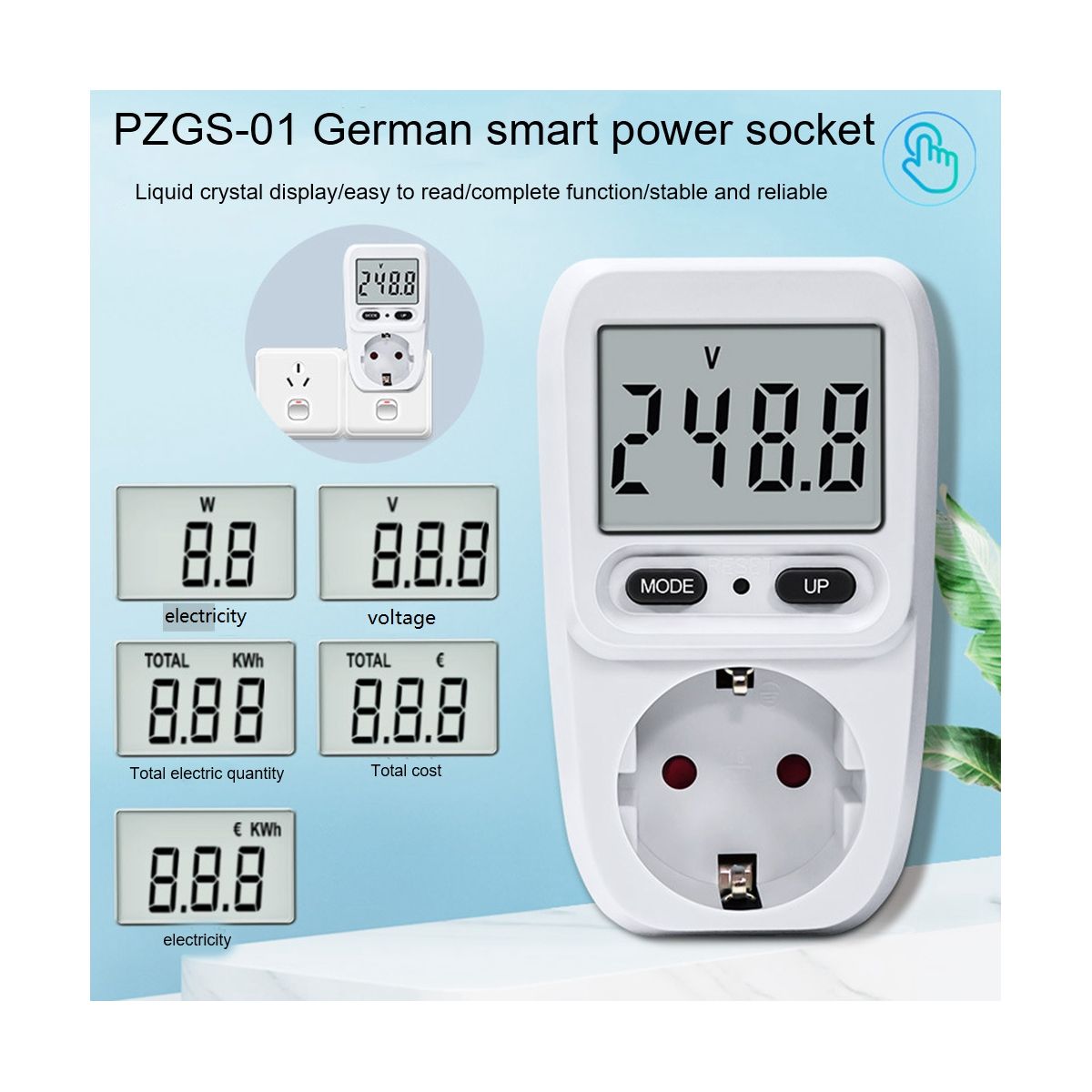 230V-240V Digital LCD Power Meter Wattmeter Socket Wattage Electric Meter BR Measuring Outlet Power Analyzer EU Plug