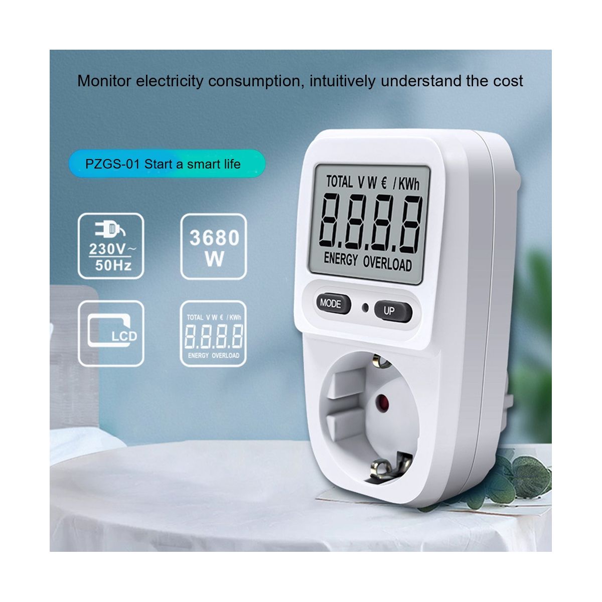 230V-240V Digital LCD Power Meter Wattmeter Socket Wattage Electric Meter BR Measuring Outlet Power Analyzer EU Plug