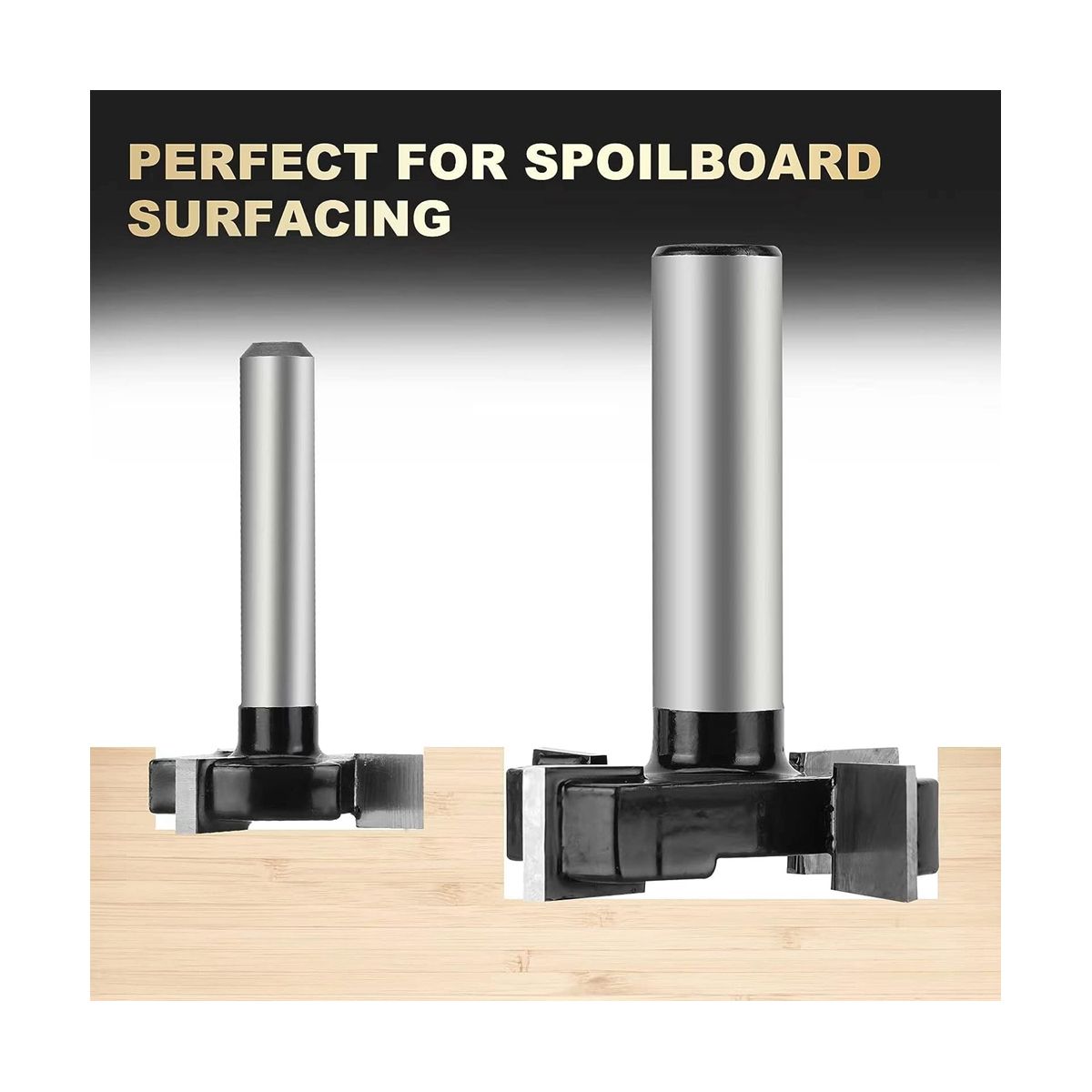 CNC Spoilboard Surfacing Router Bits,1/4Inch and 1/2Inch Handle 1In and 2In Cutting Diameter, Slab Flattening Router Bit