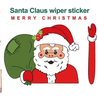Christmas Ornament Santa Claus Waving Car Stickers Wiper Decals - Red & Green