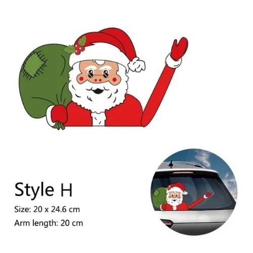 Christmas Ornament Santa Claus Waving Car Stickers Wiper Decals - Red & Green