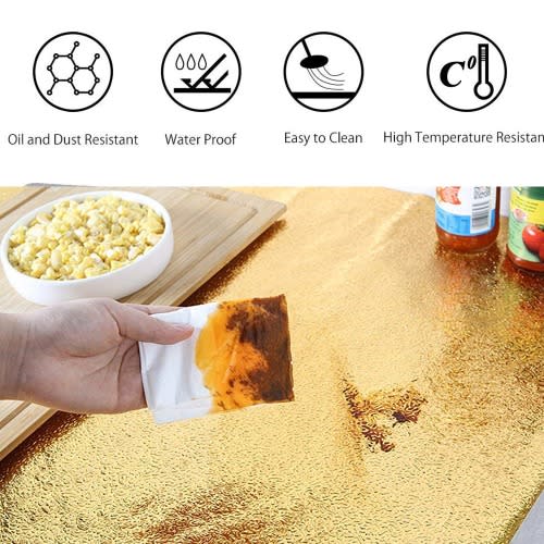 Self Adhesive Oil-proof Waterproof Stickers Aluminum Foil - Orange Peel Gold - 61cm x 2m