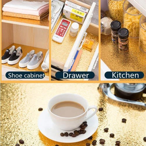Self Adhesive Oil-proof Waterproof Stickers Aluminum Foil - Orange Peel Gold - 61cm x 2m