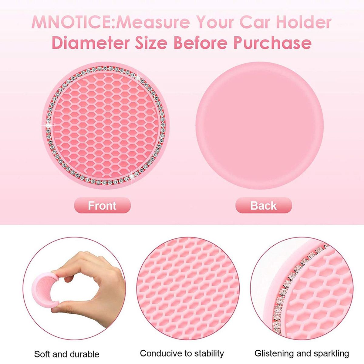 6Pcs Bling Car Coaster Cup Holders Rhinestone Car Insert
