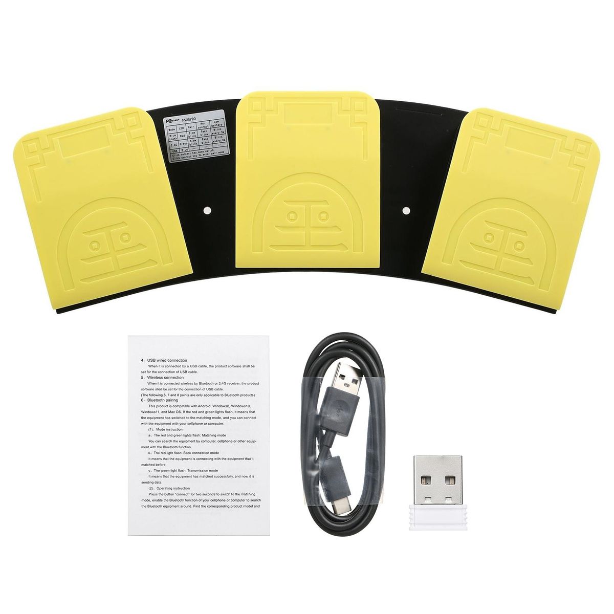 FS20Pro Triple Foot Switch Multifunctional Customized Foot Pedal USB+2.4G+BT Three-mode Connection Mechanical Switch