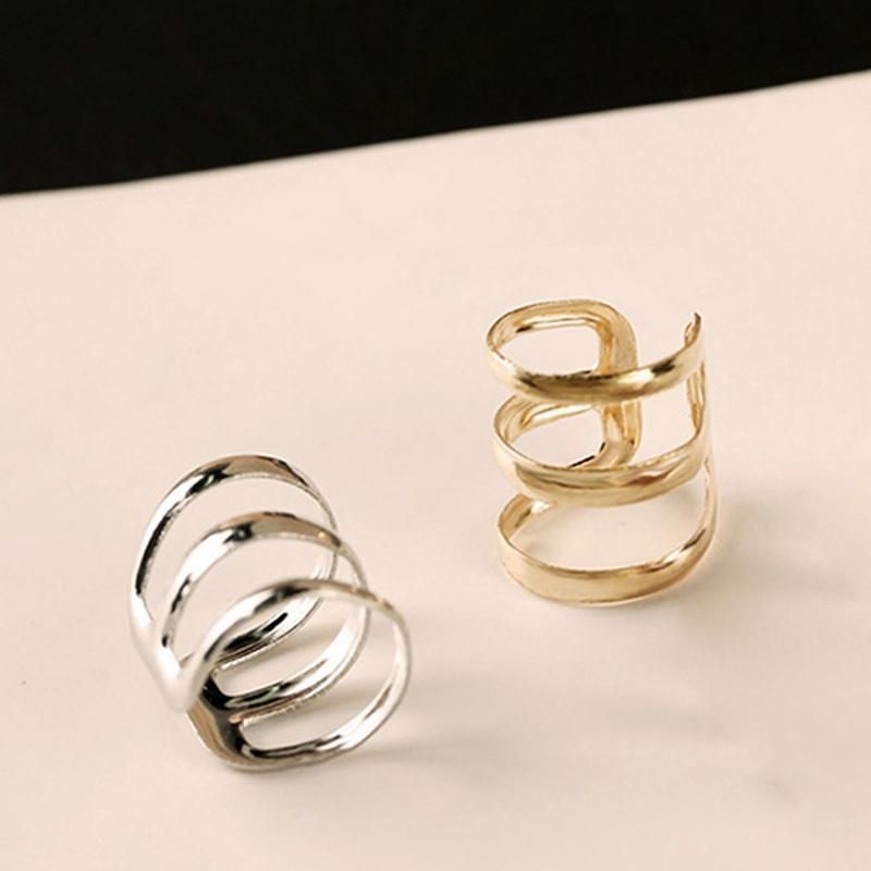 Women Punk Ear Clip Cuff Earrings Non-Piercing-Silver