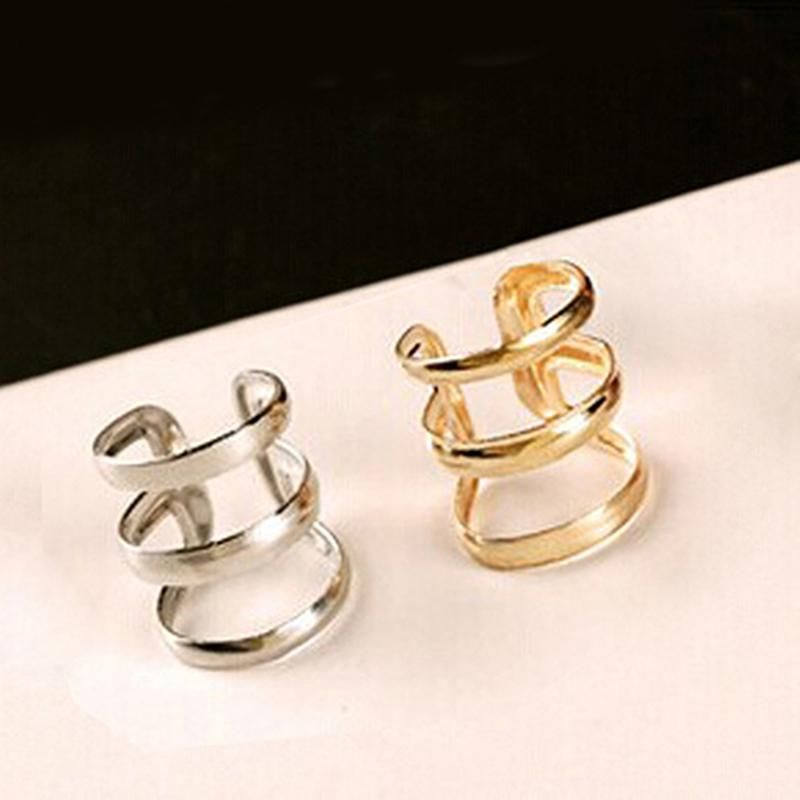 Women Punk Ear Clip Cuff Earrings Non-Piercing-Silver