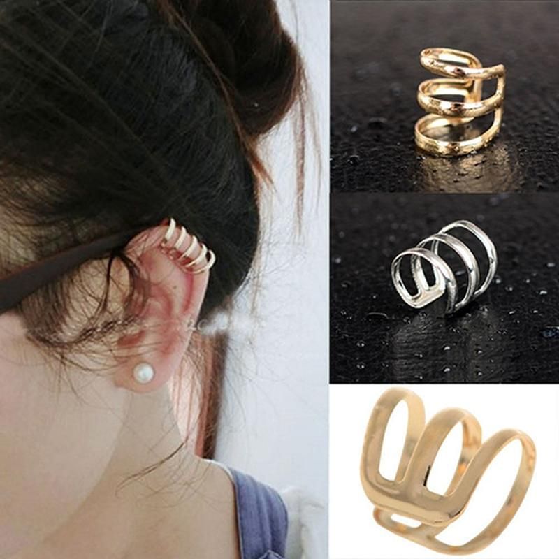 Women Punk Ear Clip Cuff Earrings Non-Piercing-Silver