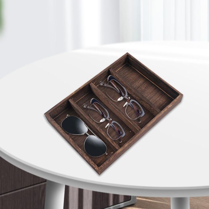 Sunglasses Display Case Display Panel Storage Tray 4 Grids Dark Brown