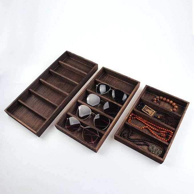 Sunglasses Display Case Display Panel Storage Tray 4 Grids Dark Brown
