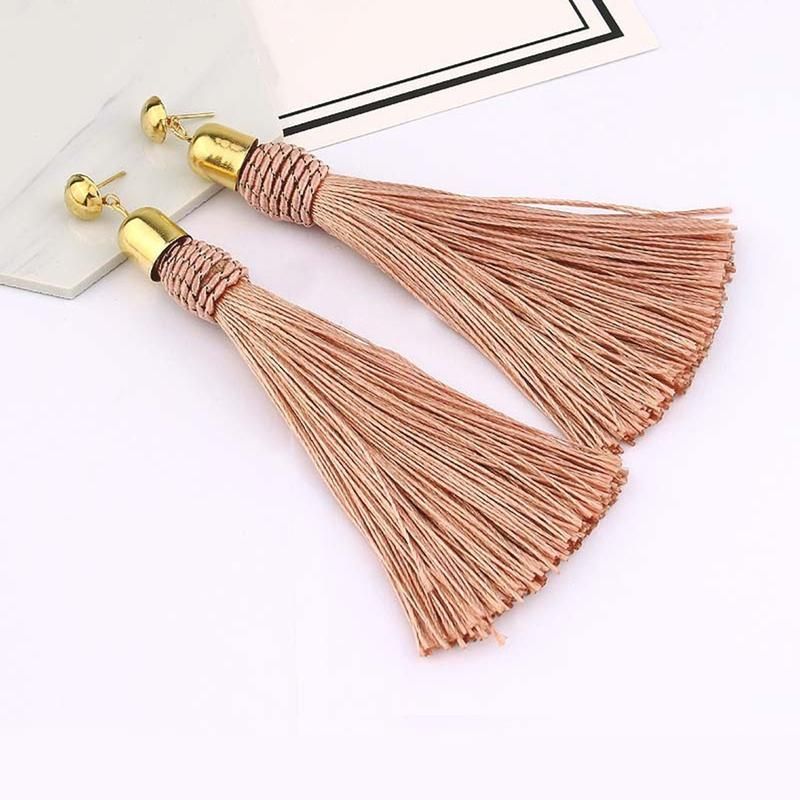 Bohemian Wedding Tassel Ear Studs Long Dangle Earrings-Red