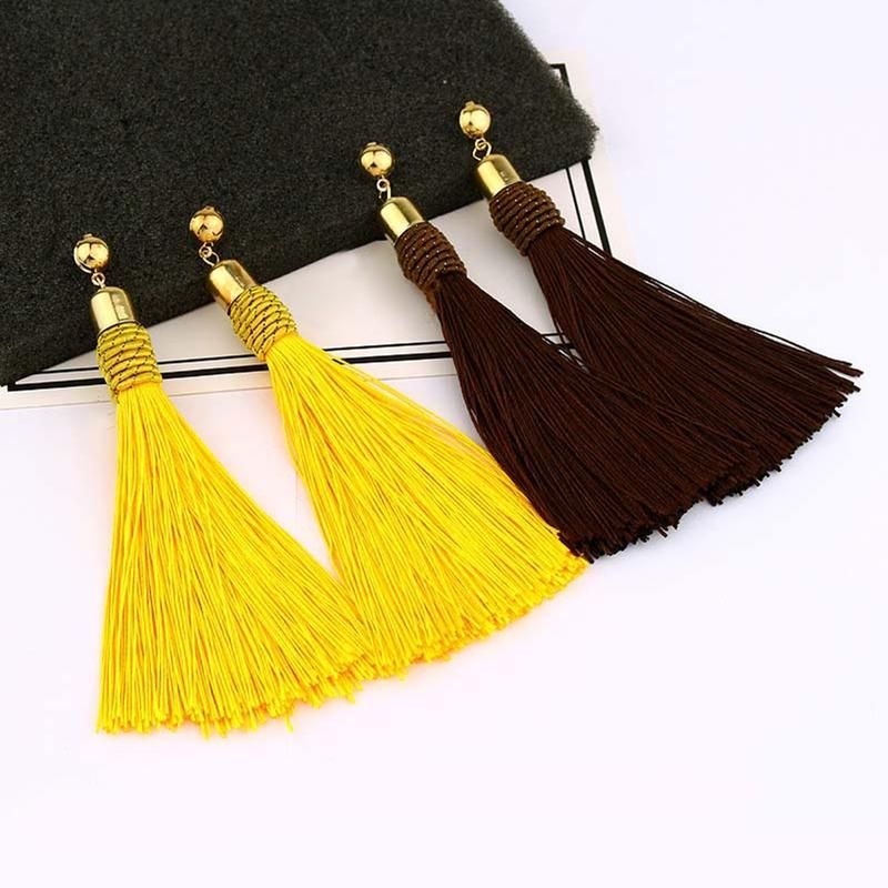 Bohemian Wedding Tassel Ear Studs Long Dangle Earrings-Red