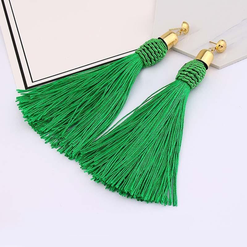 Bohemian Wedding Tassel Ear Studs Long Dangle Earrings-Red