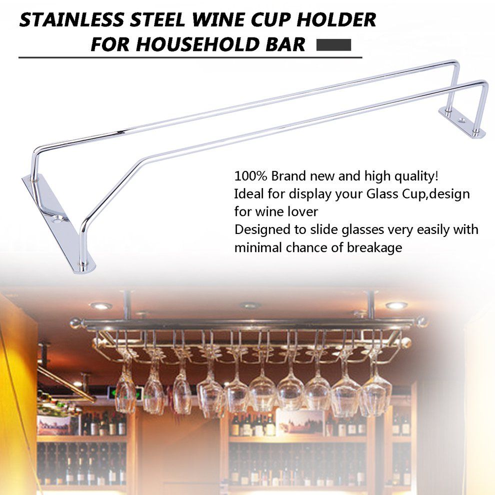 Wine Glass Rack Hanging Chrome Plated Stemware Holder Under Cabinet Home Bar Silver