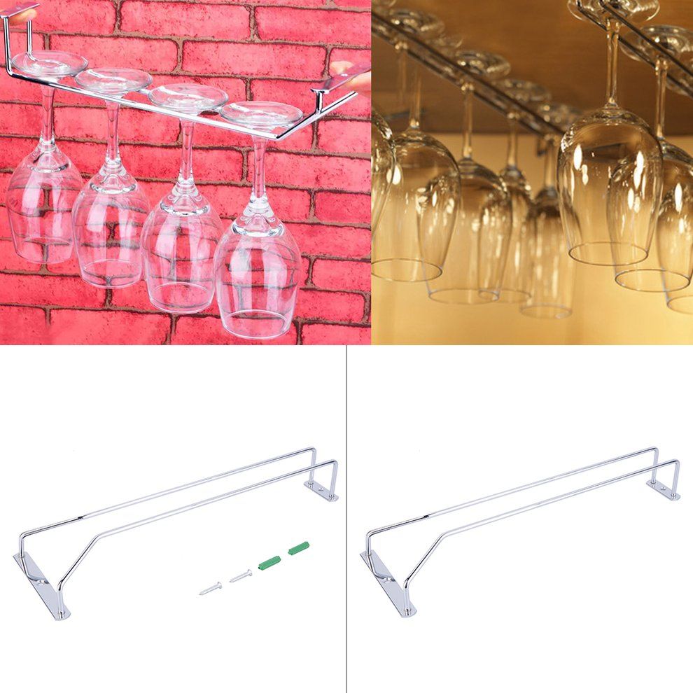 Wine Glass Rack Hanging Chrome Plated Stemware Holder Under Cabinet Home Bar Silver