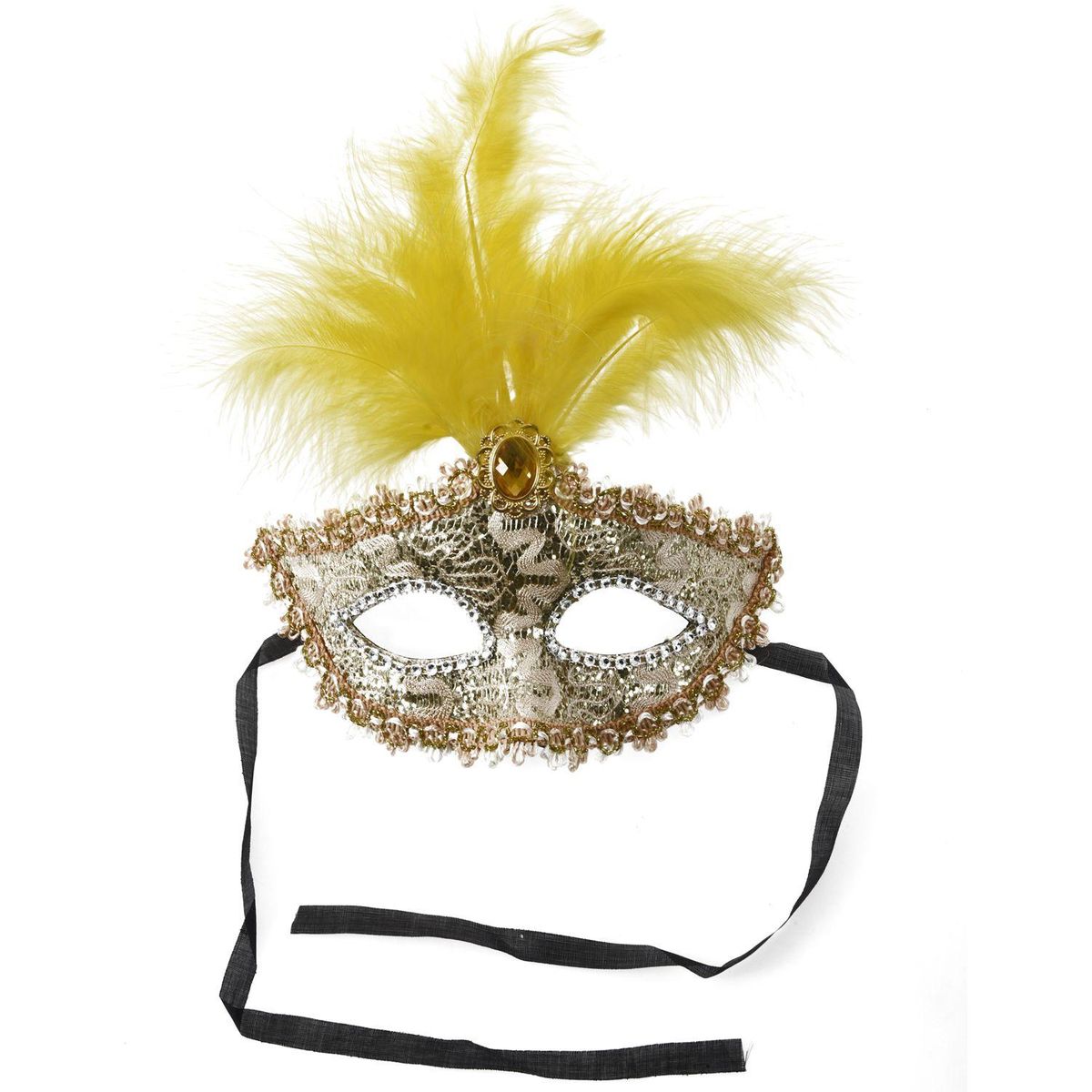 Mask Mask with Feathers Venetian Style White Gold X Carnival Party