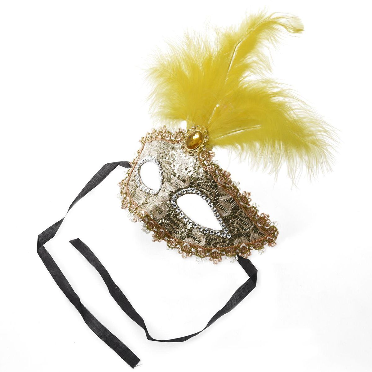 Mask Mask with Feathers Venetian Style White Gold X Carnival Party