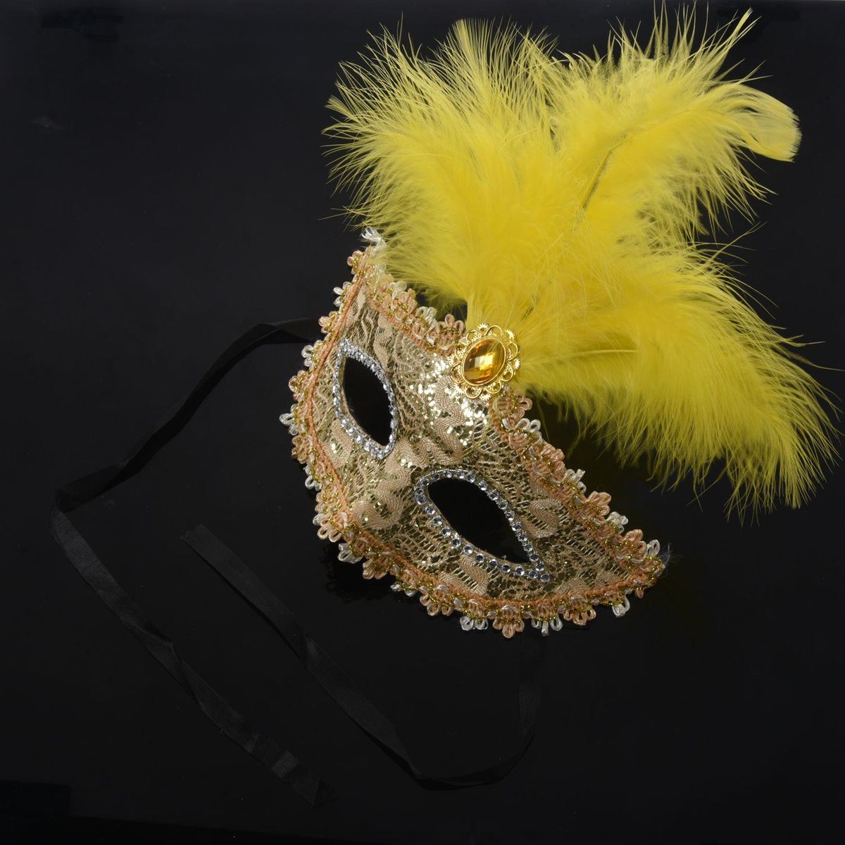 Mask Mask with Feathers Venetian Style White Gold X Carnival Party