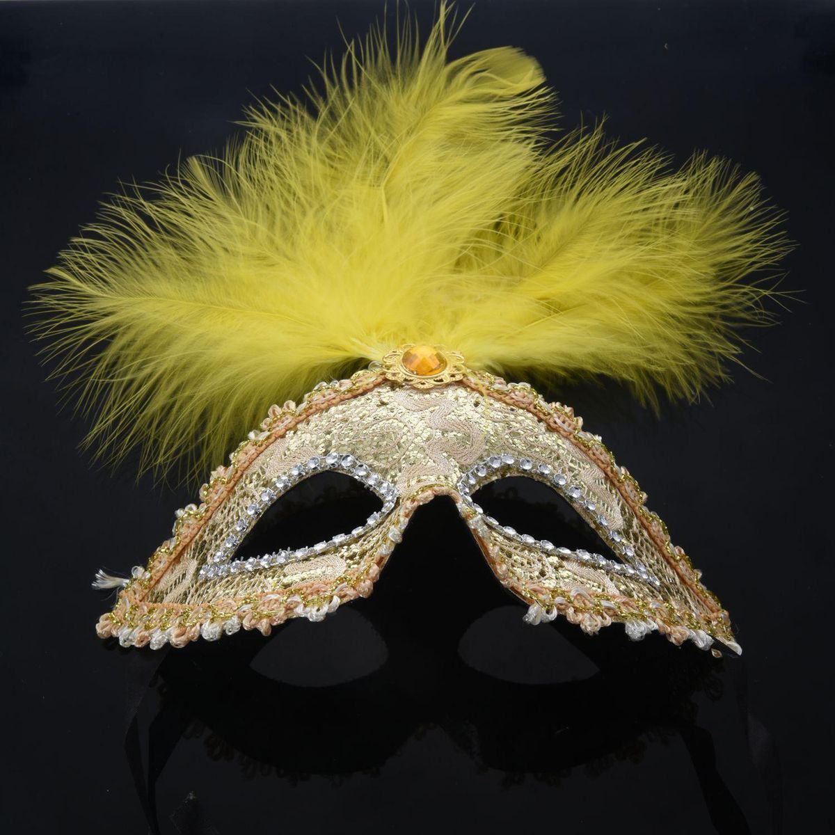 Mask Mask with Feathers Venetian Style White Gold X Carnival Party