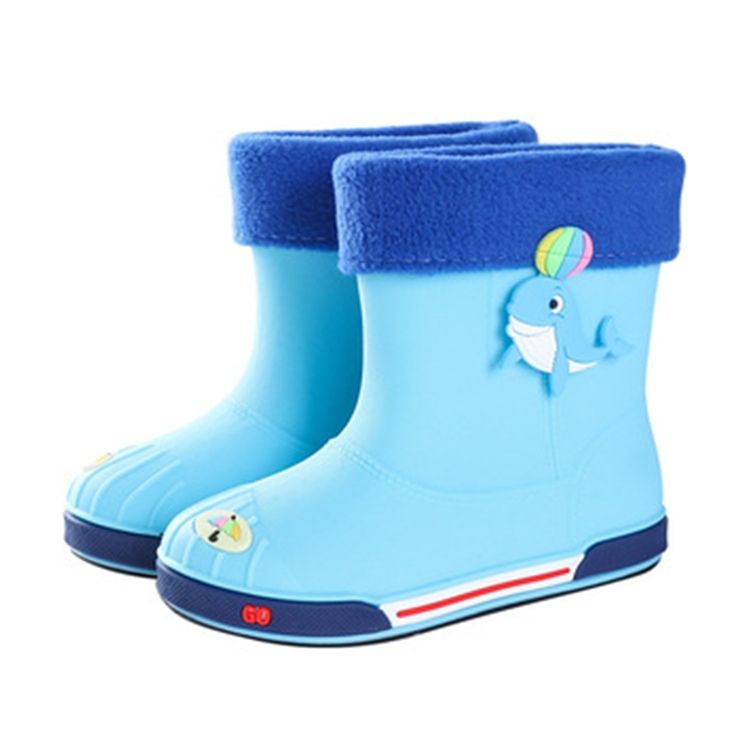 Children Non-Slip Plus Velvet Warm Cartoon Short Rain Boots, Size:Inner Length 18cm, Style:Without Cotton Cover(Dark Blue)