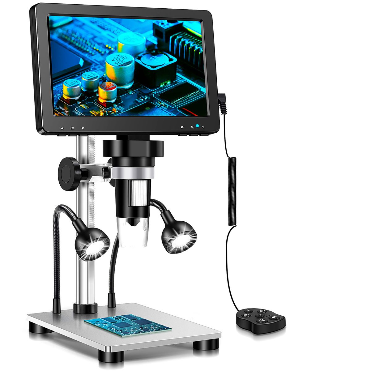RIEVBCAU 7'' LCD Microscope DM9 1200X Digital Microscopes 1080P HD Scope Soldering Repair Tool Coin Magnifier With 10 LED Light