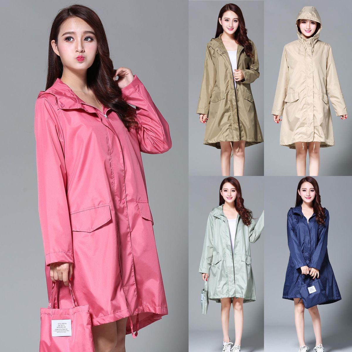 Breathable Portable Ladies Long Raincoat