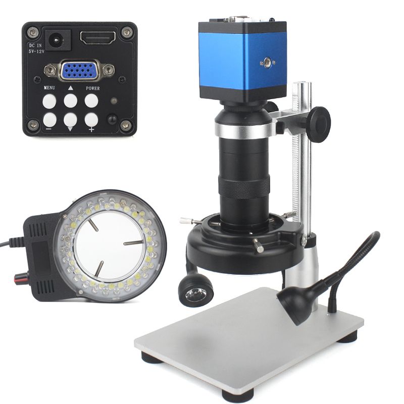 Professional Phone Repair HDMI Microscope Camera 38MP 13MP USB VGA Industrial Microscope 130X C Mount Lens 56 LED Ring Ligh