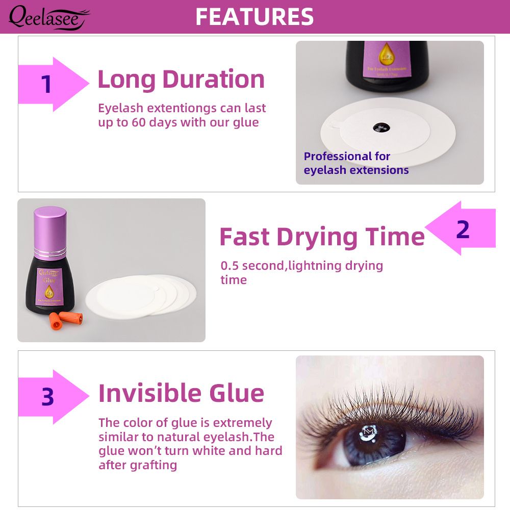 Qeelasee 0.5s Fast Drying Eyelash Extension Glue Lasting