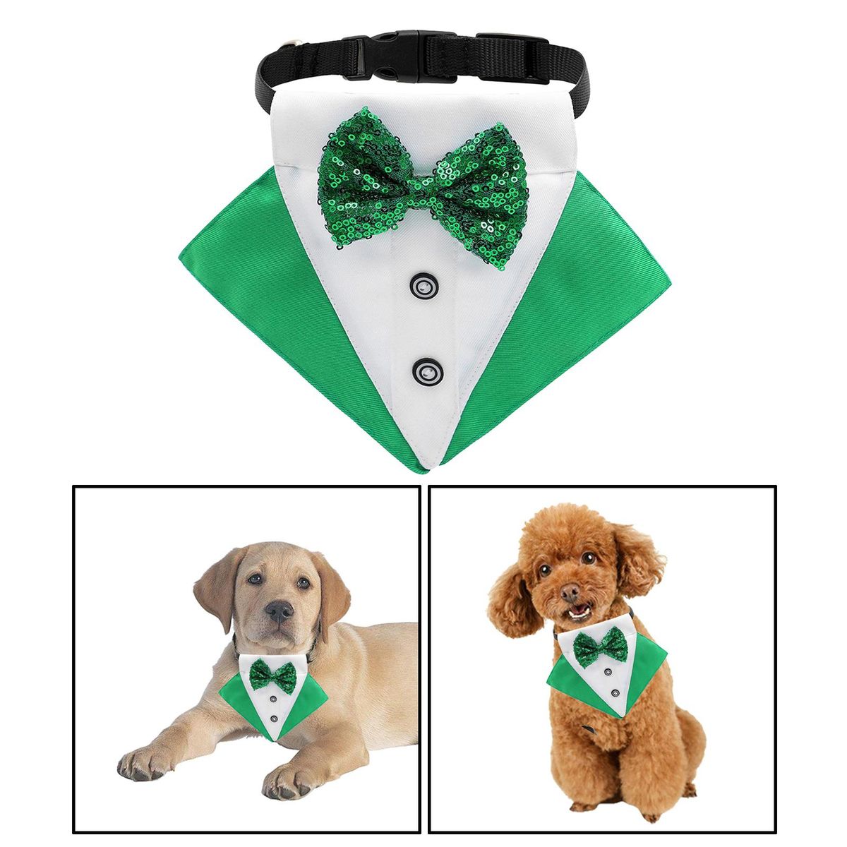 Adjustable Dog Bandana Collar ST. Patrick'S Day Dress Up Green White S