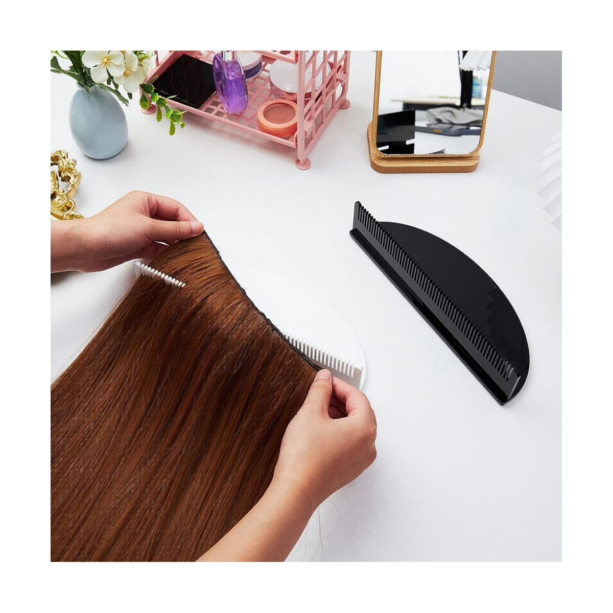 2 Pcs Hair Extension Holder Acrylic Hair Color Rack Display Hair Extensions Stand Organizer Portable Storage Wig Holder