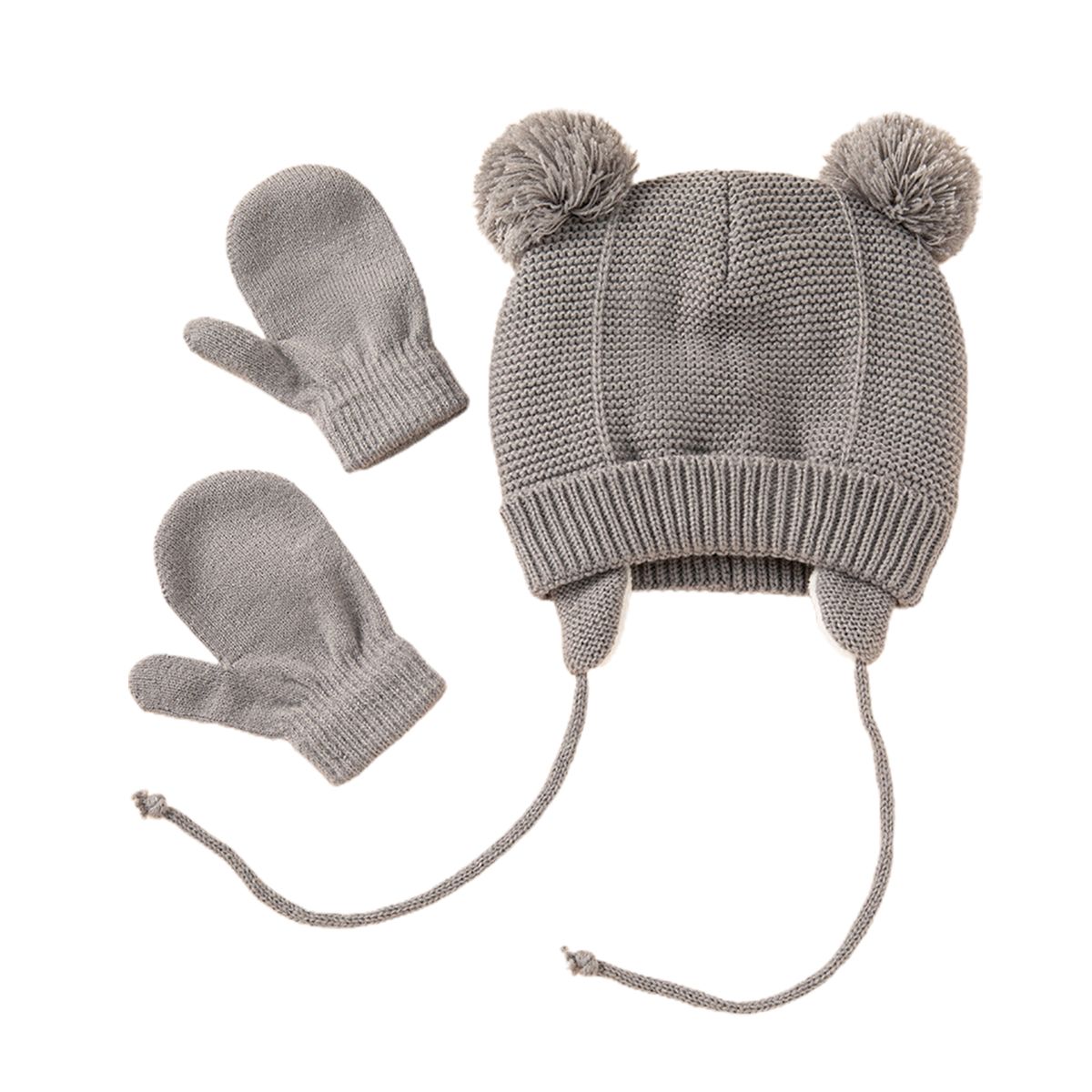 LAOdou 1 Set 1-4 Years Hat Gloves Two Plush Balls Ropes Boys-Grey