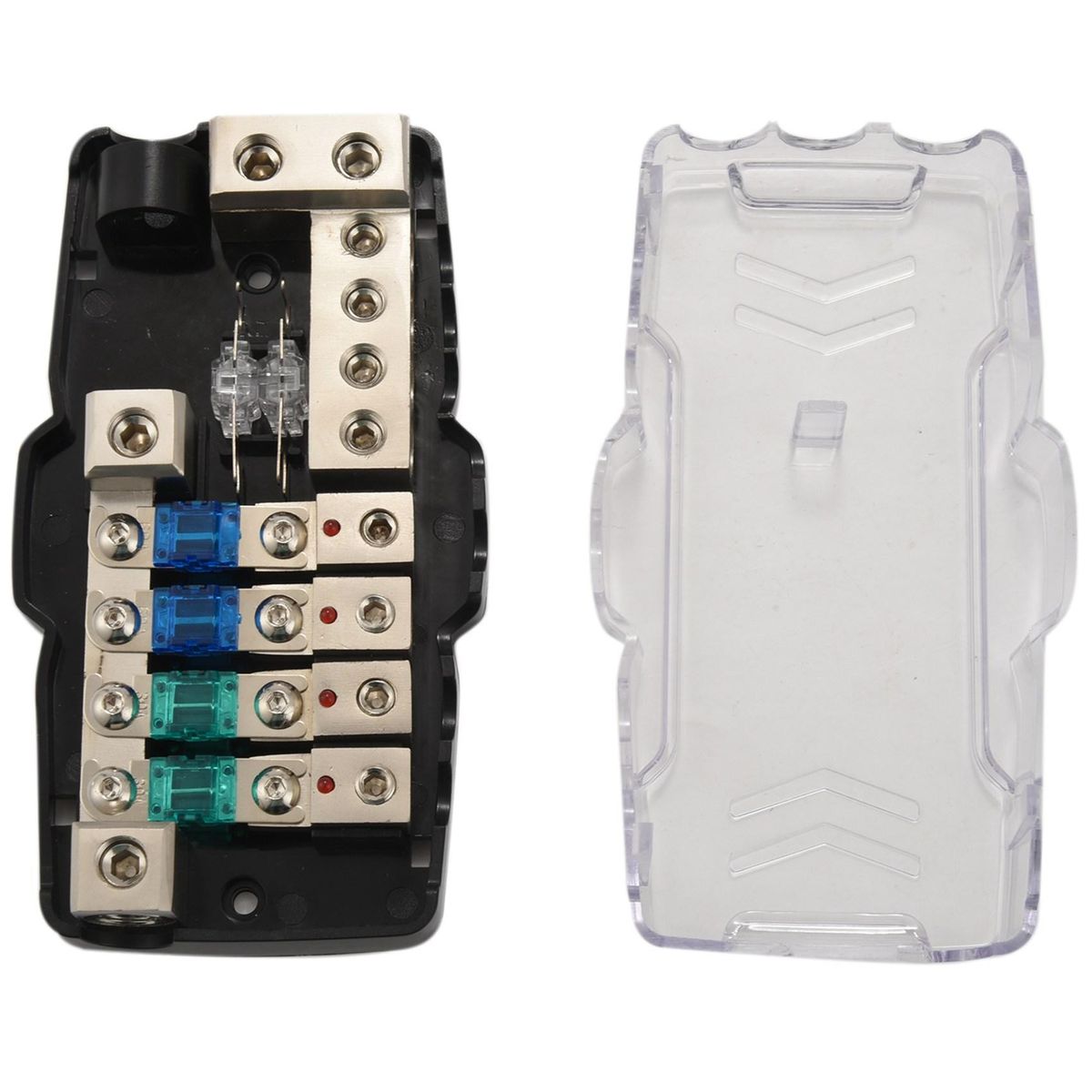 Multi-functional LED Car Audio Stereo ANL Fuse Holder Distribution 0/4ga 4 Way Fuses Box Block 30A 60A 80Amp